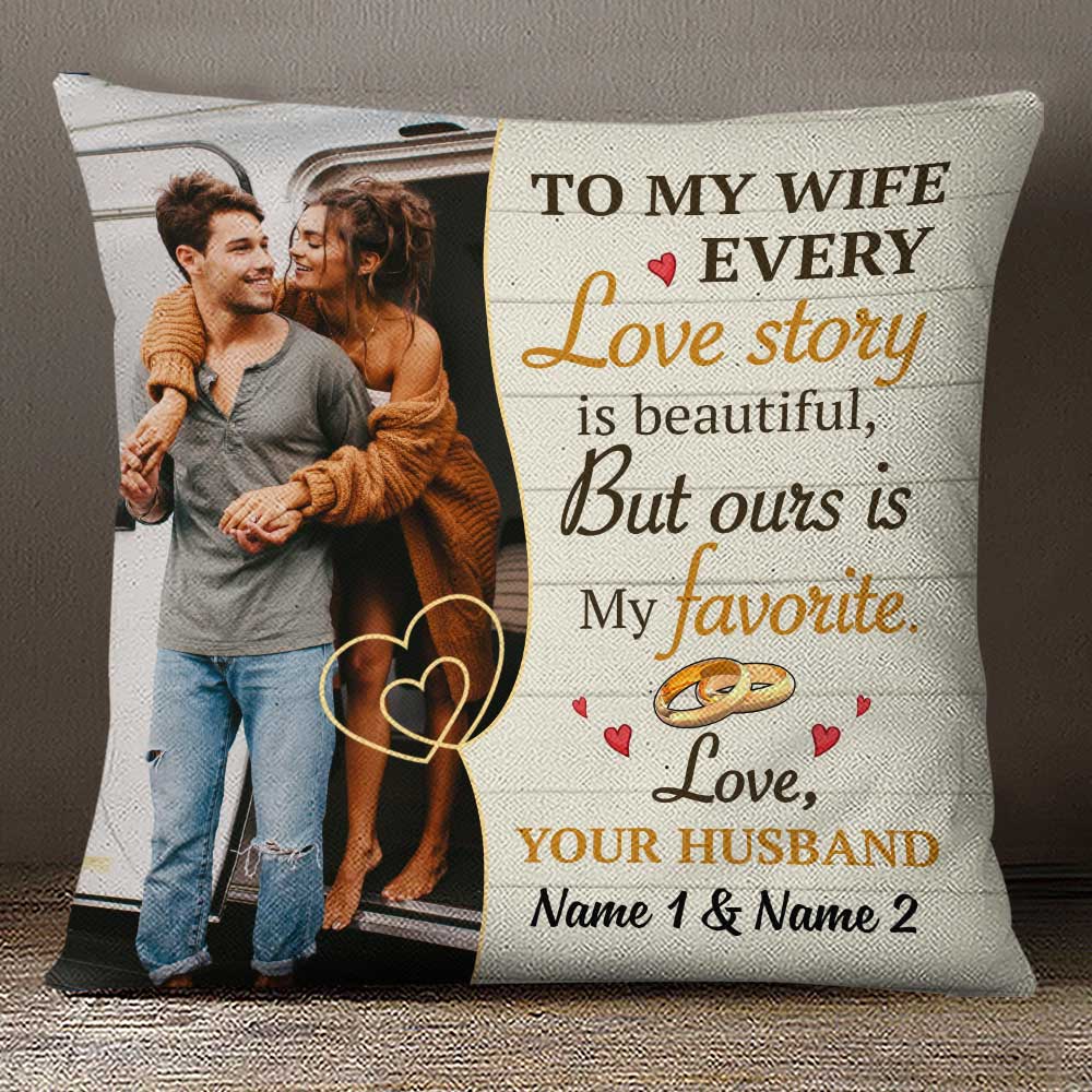 Personalized Couple Husband Wife Love Story Photo Pillow