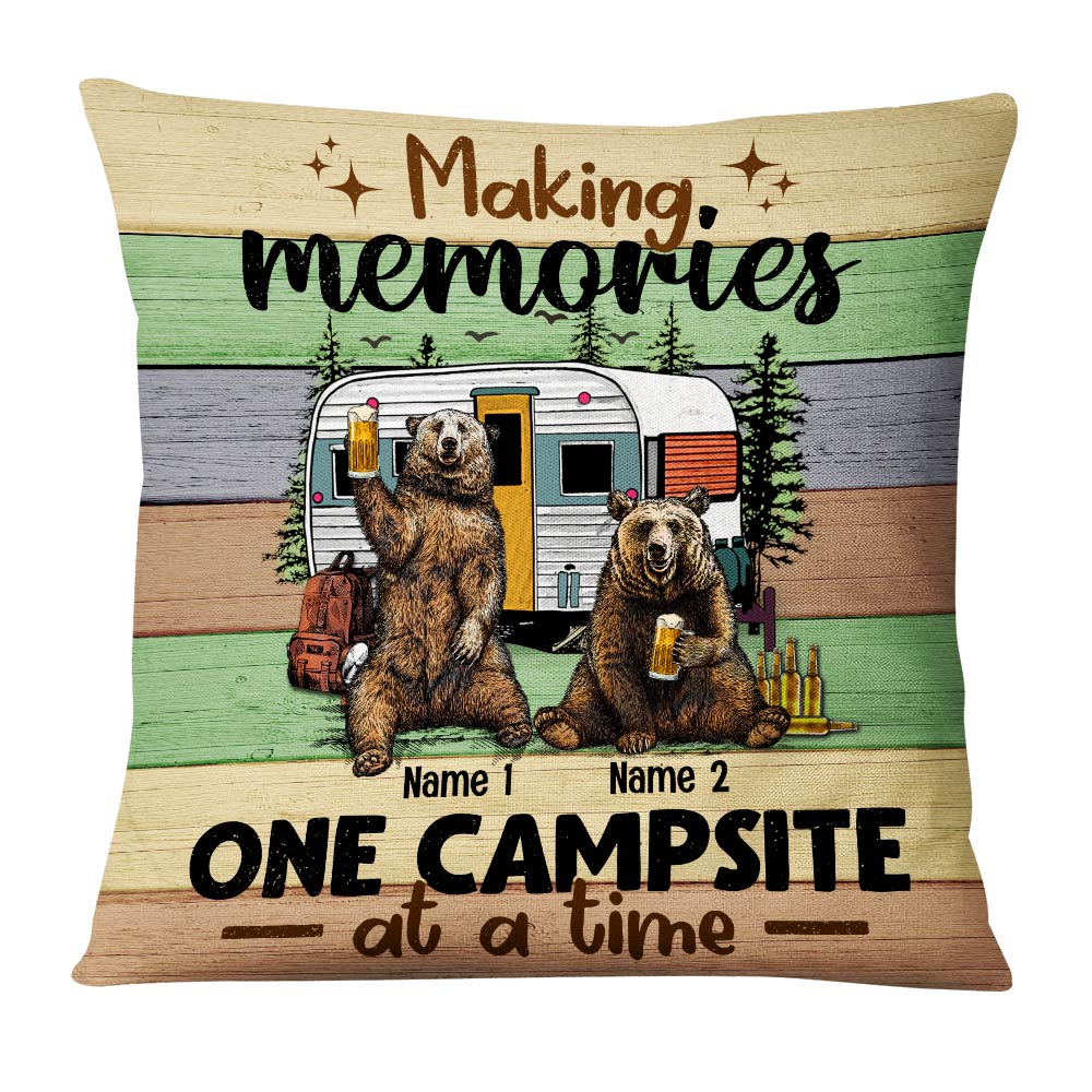 Personalized Gift For Camping Couple, Gift For Campers, Husband And Wife, Couple Bear Camping Pillow - Thegiftio UK