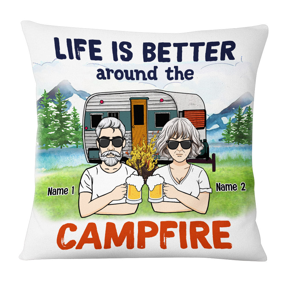 Personalized Gift For Camping Lover, Gift For Camping Couple, Life Is Better Around The Campfire Pillow - Thegiftio UK