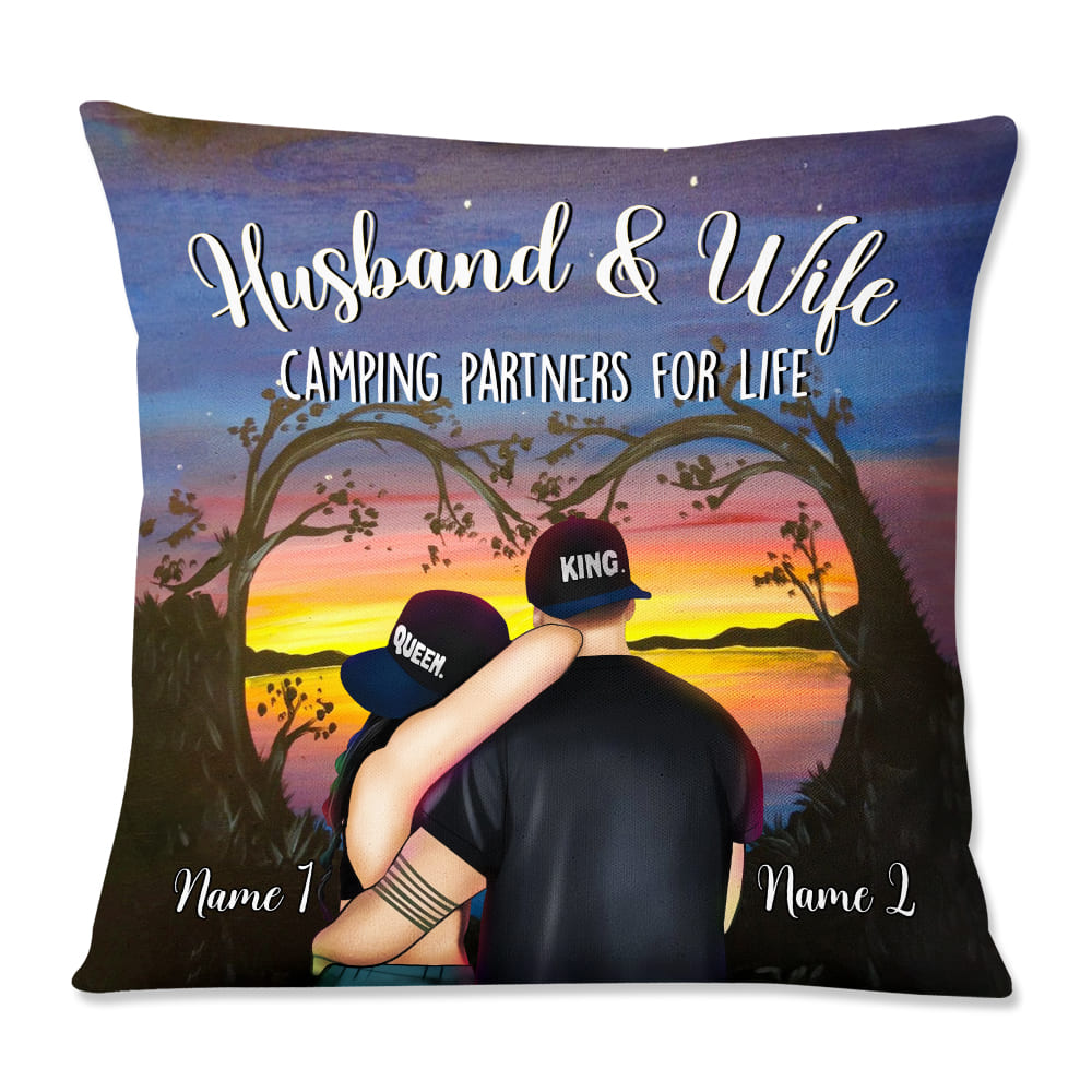 Personalized Husband And Wife Camping Partners For Life Couple Pillow - Thegiftio UK