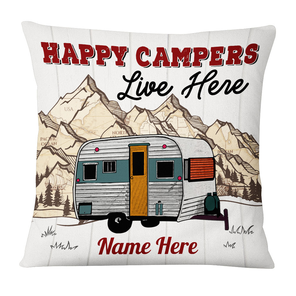Personalized Family Gift, Happy Camper, Happy Camping Family Pillow - Thegiftio UK