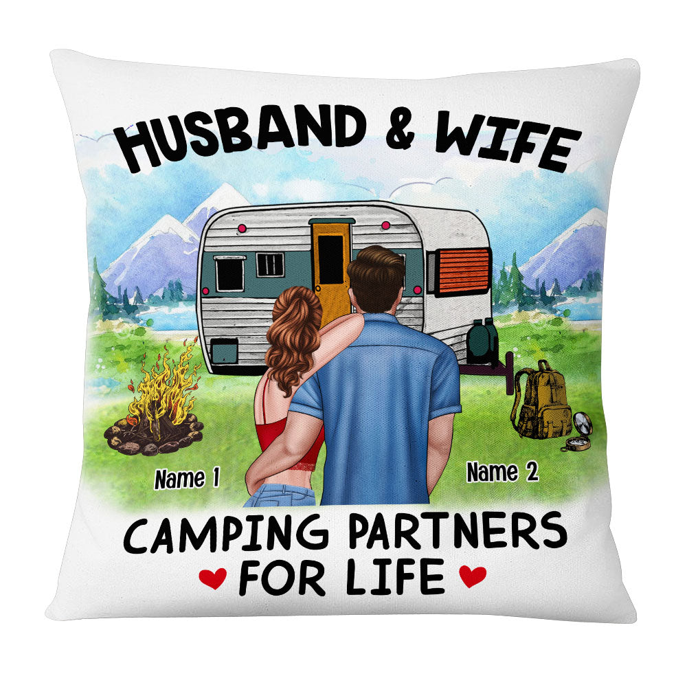 Personalized Gift For Camping Lover, Gift For Camping Couple, Gift For Campers, Husband And Wife Camping Partners For Life Pillow - Thegiftio UK