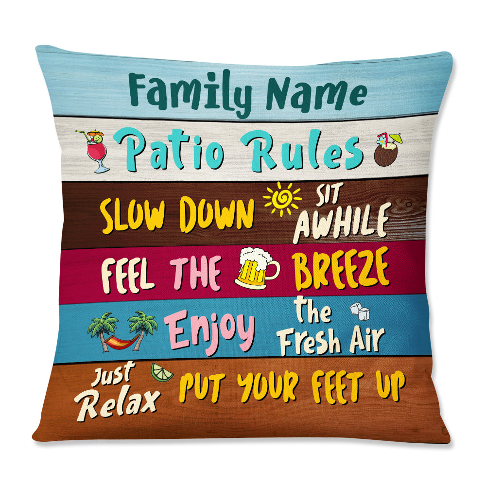 Personalized Outdoor Family Patio Rules Pillow - Thegiftio UK