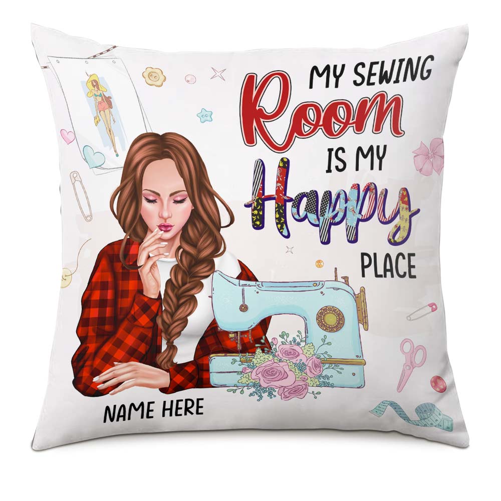 Personalized Love Sewing My Happy Place Pillow - Thegiftio UK