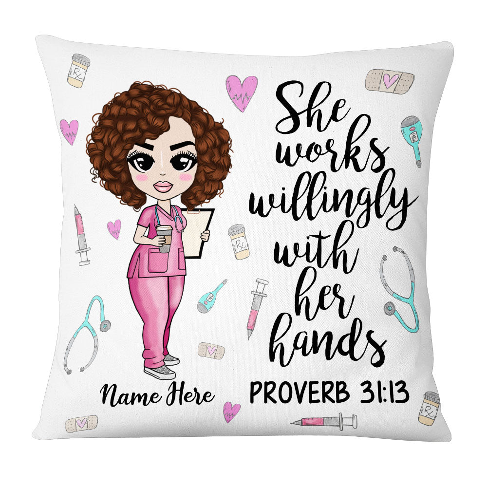 Personalized Proud Nurse She Works Willingly Pillow - Thegiftio UK