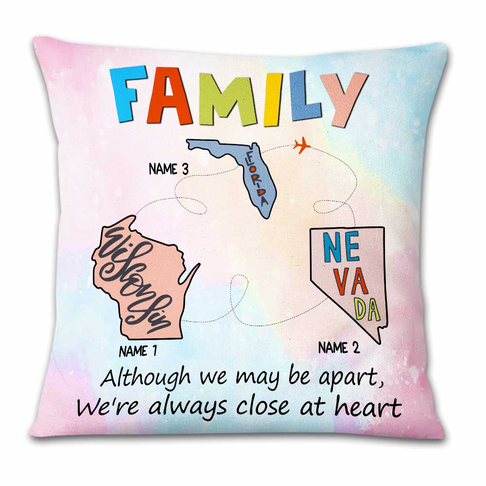 Personalized Distance Map Gifts, Long Distance Family Pillow - Thegiftio