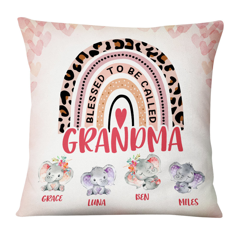 Personalized Blessed To Be Called Mom Grandma Kids Elephant Pillow