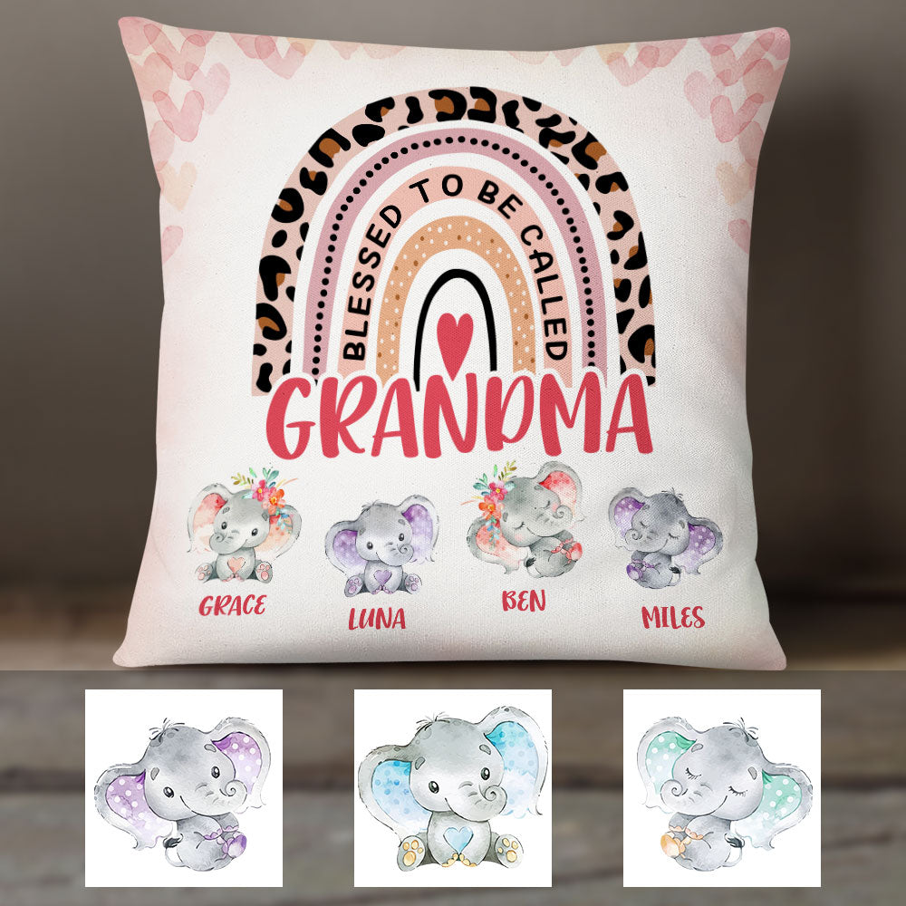 Personalized Blessed To Be Called Mom Grandma Kids Elephant Pillow