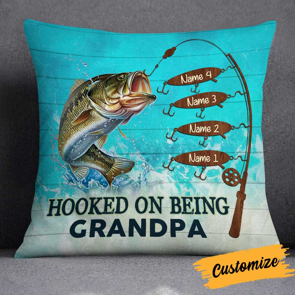 Personalized Fathers Day Fishing Gift, Fishing Dad Grandpa Pillow