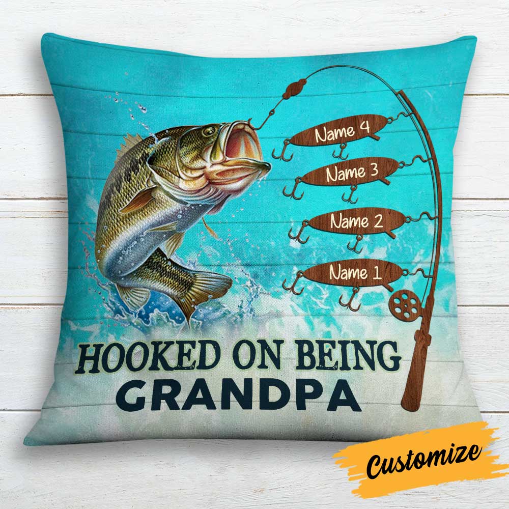 Personalized Fathers Day Fishing Gift, Fishing Dad Grandpa Pillow