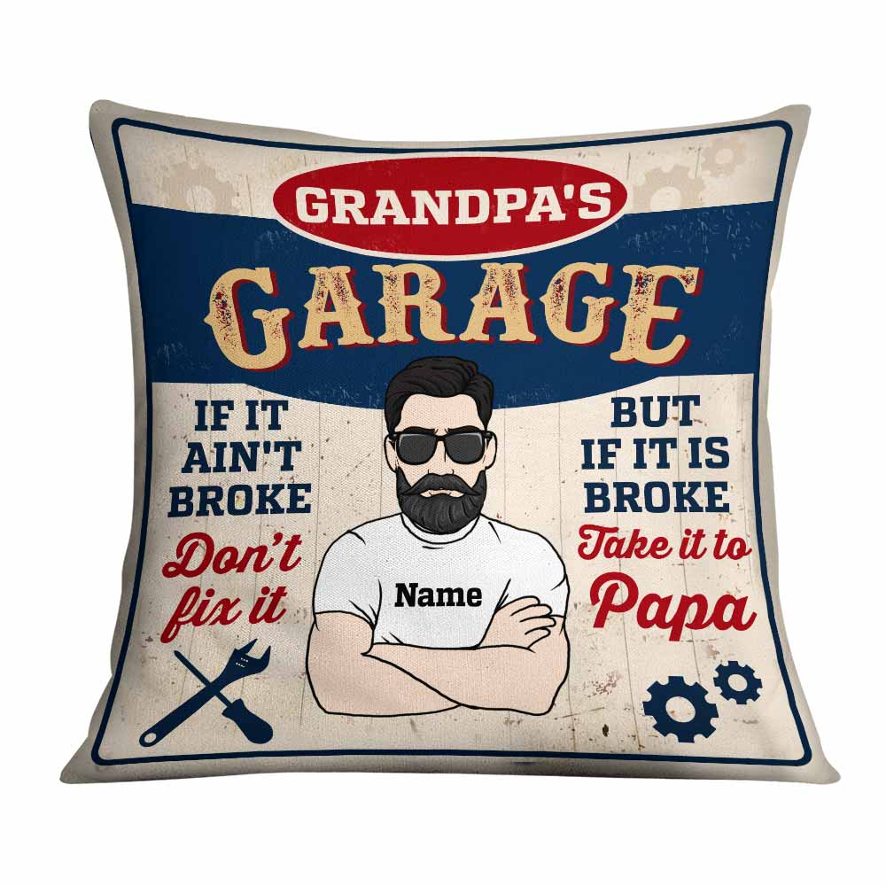 Personalized Garage Dad Grandpa Pillow - Thegiftio UK