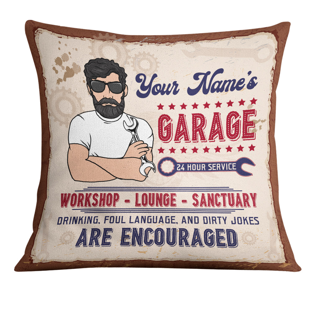 Personalized Fathers Day Gift, Garage Workshop Pillow - Thegiftio UK
