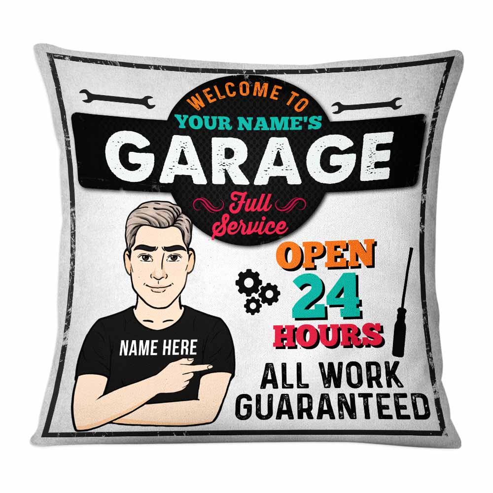 Personalized Fathers Day Gift, Mens Funny Garage Pillow