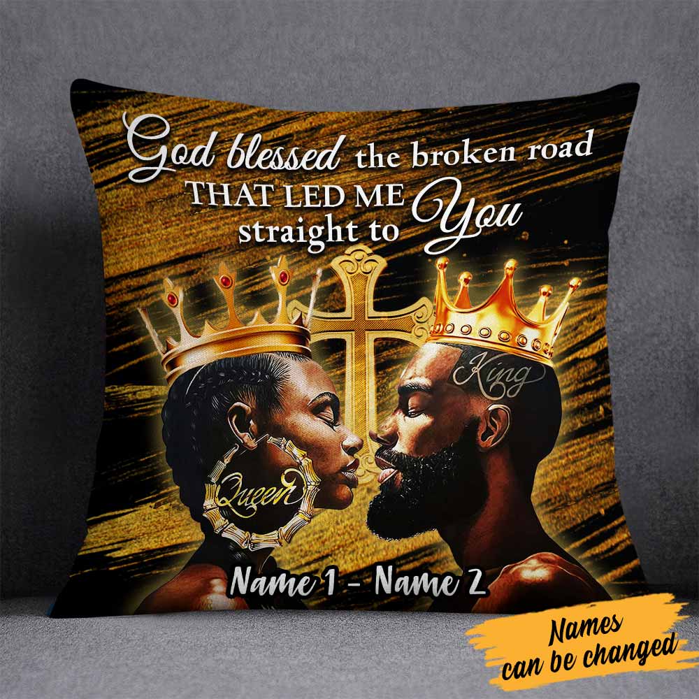 Personalized Gift For Him Gift For Her Anniversary Wedding Gift, Black Couple God Bless Pillow