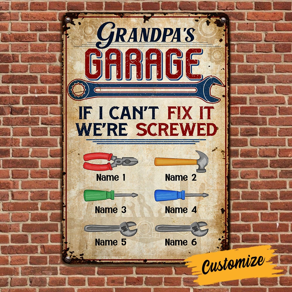 Personalized Grandpa Dad Garage Man Cave Metal Sign