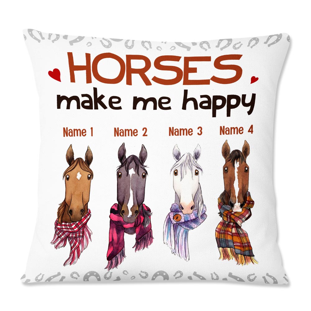 Personalized Horse Lover Gift,Horses Make Me Happy Humans Make Me Happy Pillow - Thegiftio UK
