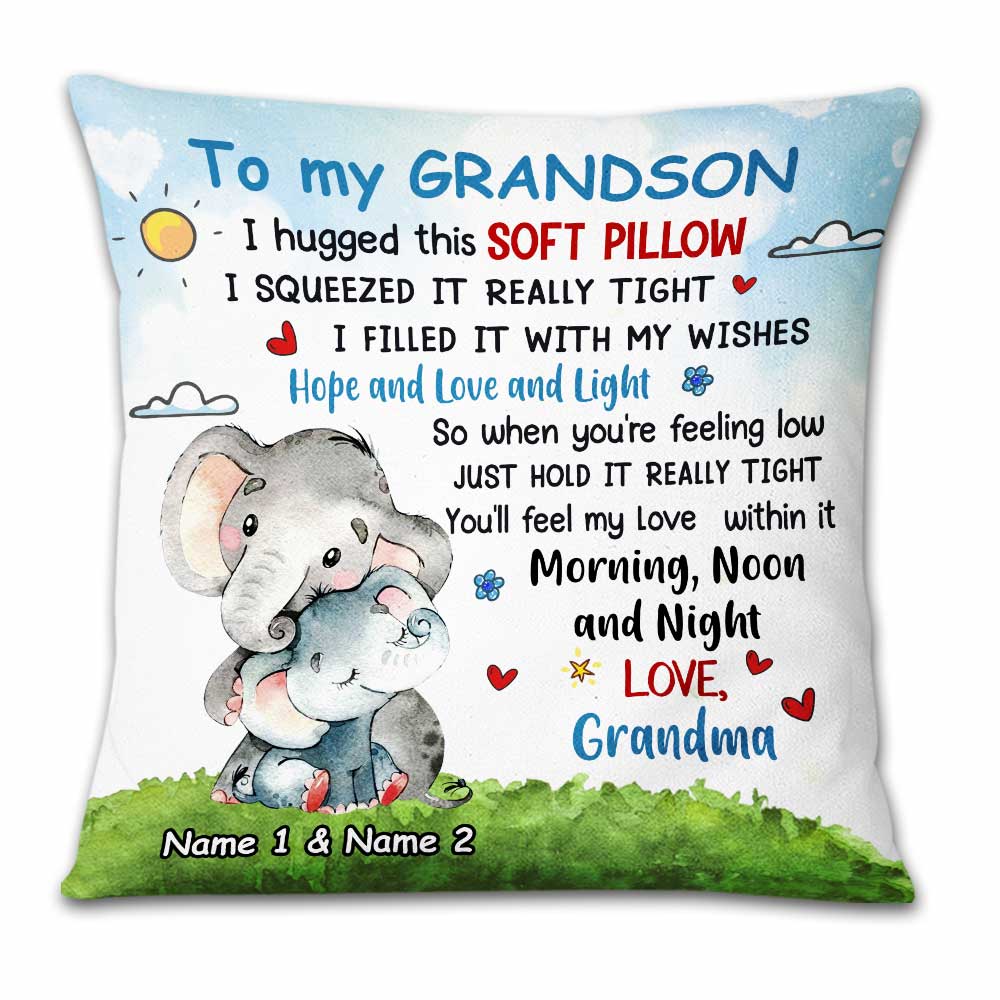 Personalized Grandma Granddaughter Mom Daughter Gift, Cute Elephant Hug This Pillow - Thegiftio