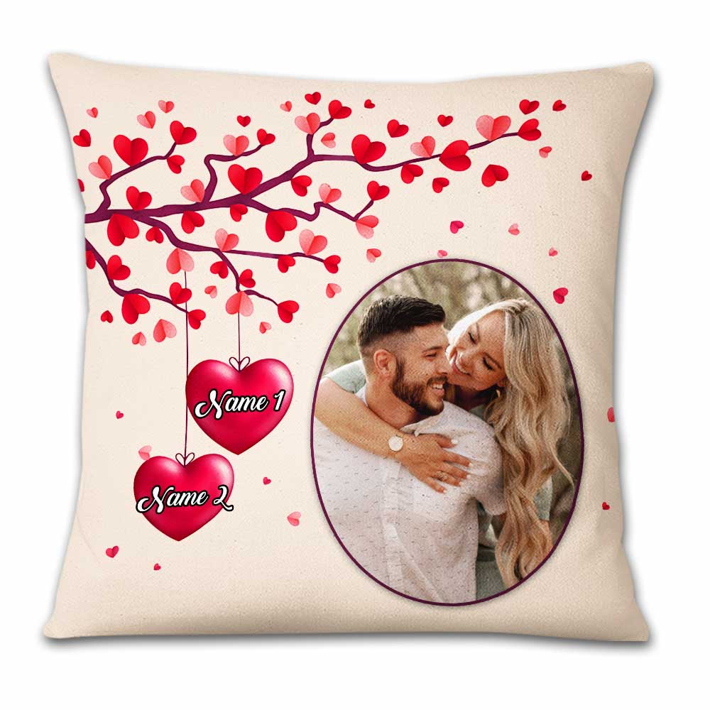 Personalized Valentine Couple Photo Heart Tree Pillow - Thegiftio UK