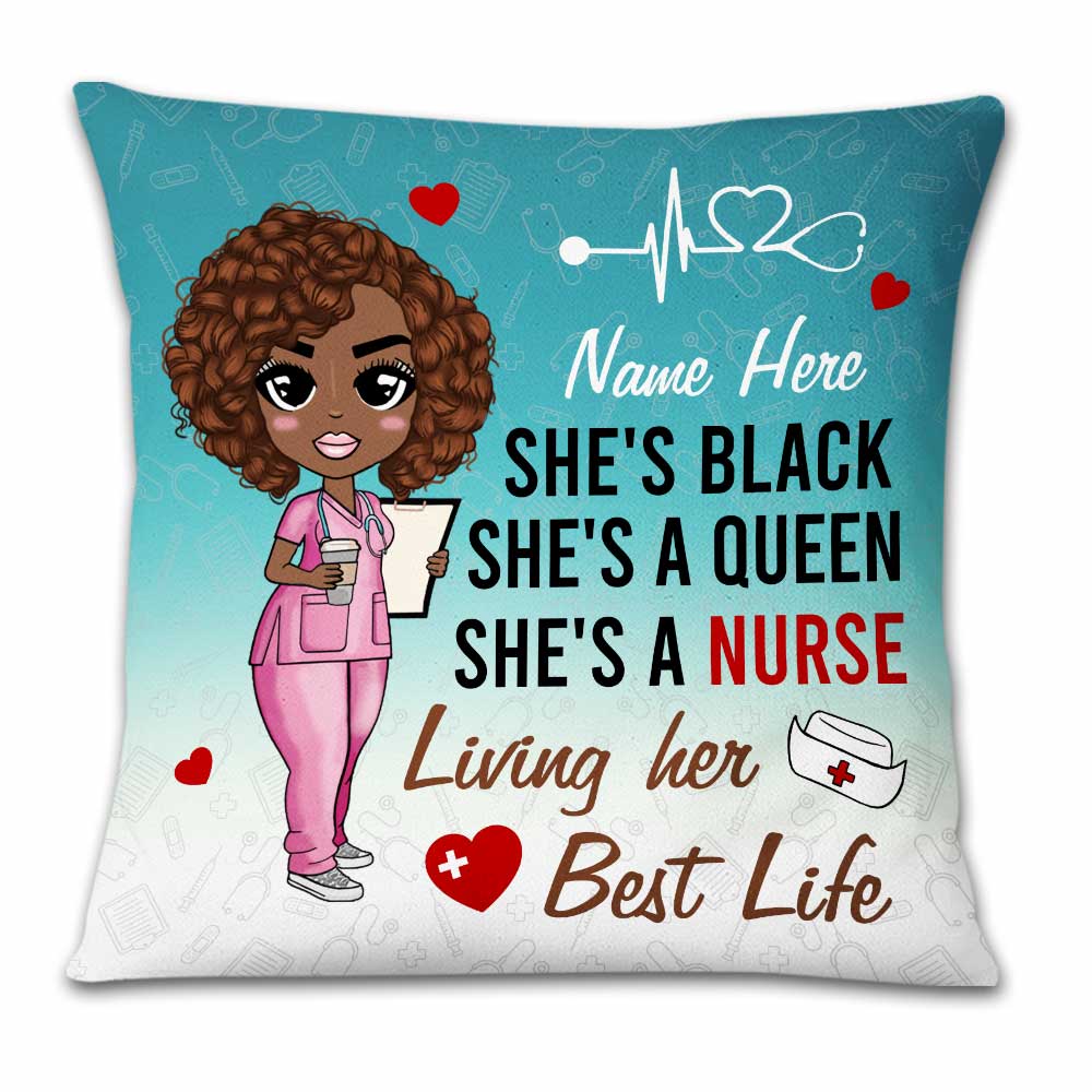Personalized She Is Black, She Is Queen, She Is Nurse, Nurse Pillow - Thegiftio UK