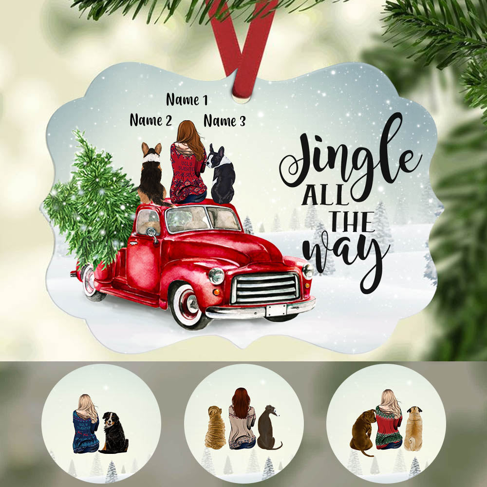 Personalized Funny Christmas Dogs Gifts, Dog Red Truck Christmas MDF Benelux Ornament - Thegiftio UK