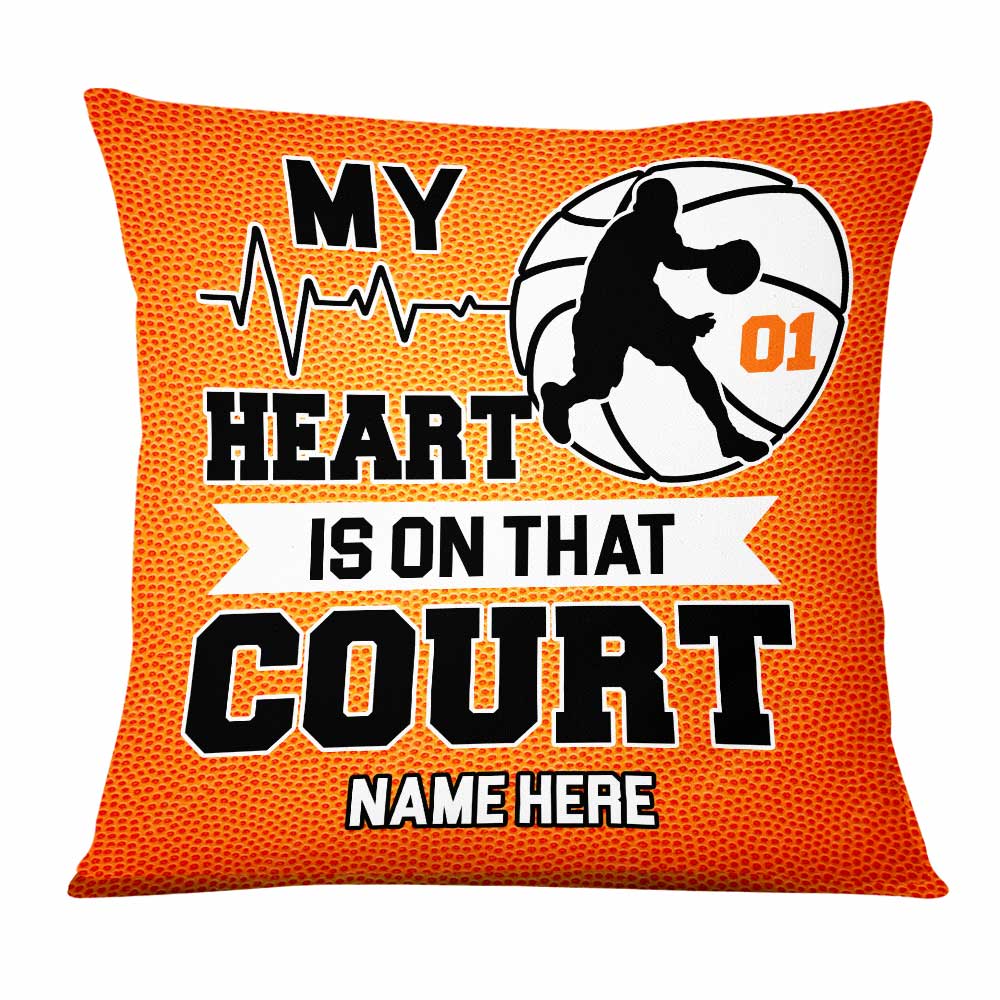 Personalised Basketball Gifts, Basketball Supporter, Basketball Player, My Heart Is On That Court Pillow - Thegiftio UK