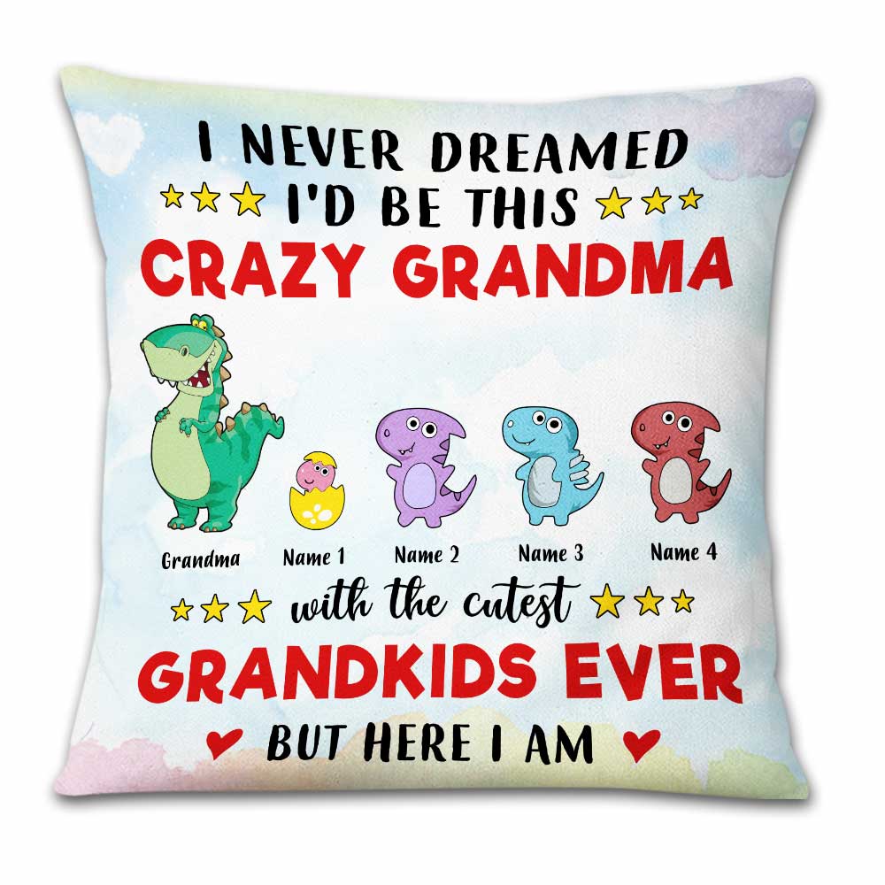 Personalized Mothers Day Gift For Mom Grandma Granddaughter Grandson, Dinosaur I Never Dreamed I'd Be This Crazy Grandma Pillow - Thegiftio UK
