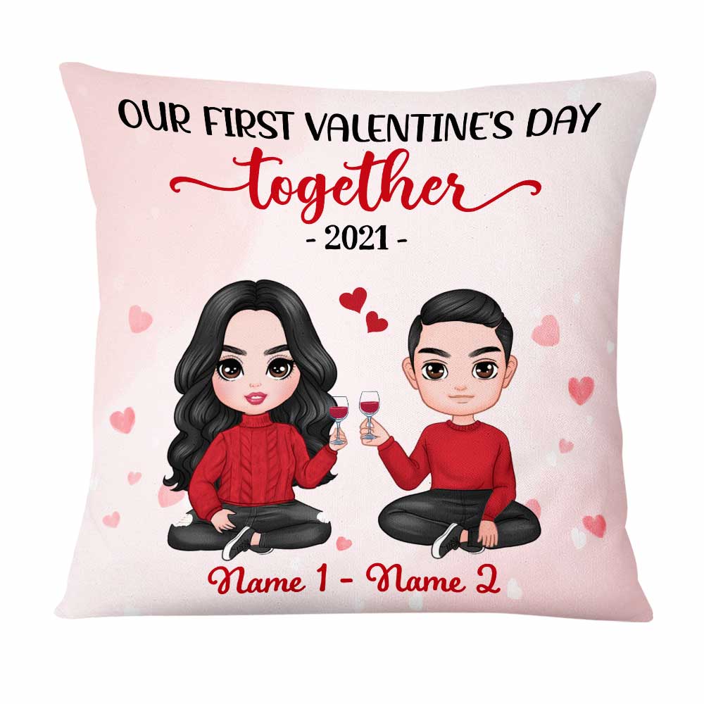 Personalized Our First Valentines Together, 1st Valentine Gifts, Couple Chibi First Valentine Pillow - Thegiftio UK