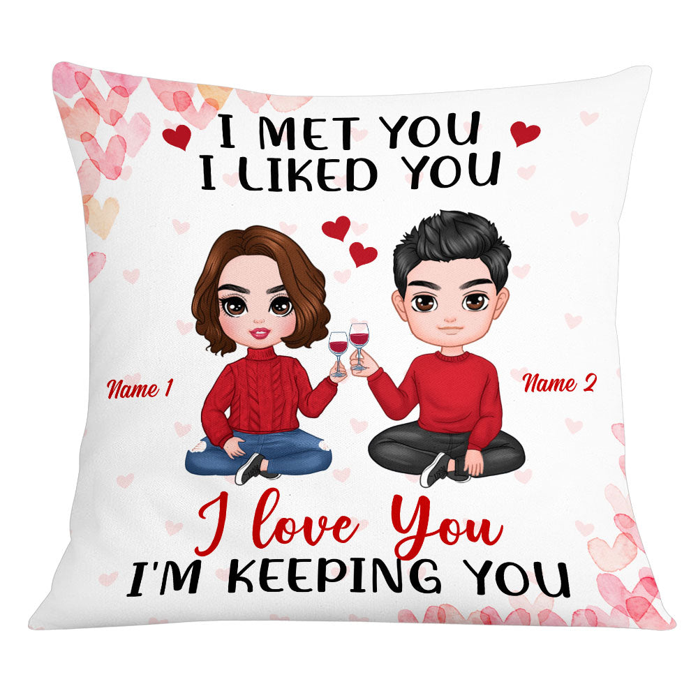 Personalized Gift For Couples, Gift For Birthday, Anniversary, Valentine's Day, Chibi Couple I Met You I Liked You Pillow - Thegiftio UK
