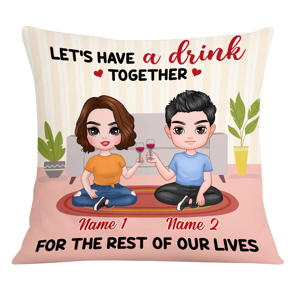 Personalized Gift For Couple, Drinking Couple, Couple Chibi Drink Together Pillow - Thegiftio UK