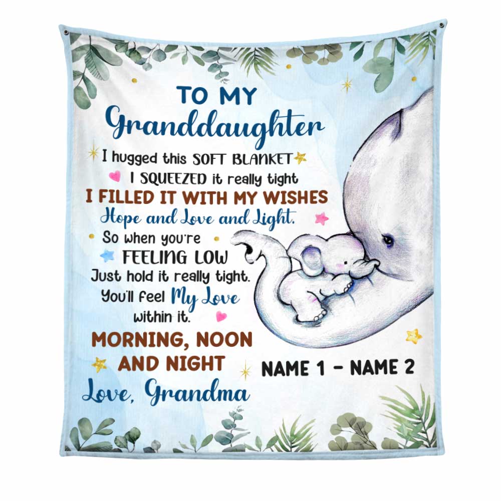 Personalized Mom Grandma Son Grandson Daughter Granddaughter Elephant Birth Annoucement Blanket - Thegiftio
