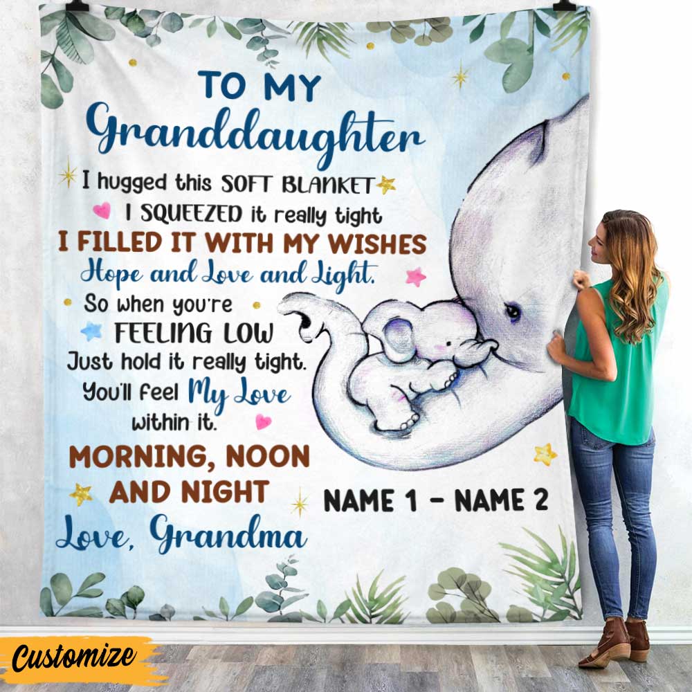 Personalized Mom Grandma Son Grandson Daughter Granddaughter Elephant Birth Annoucement Blanket