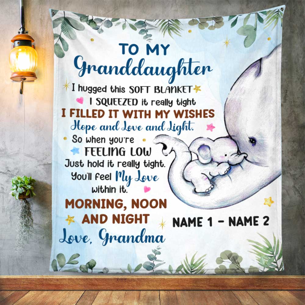 Personalized Mom Grandma Son Grandson Daughter Granddaughter Elephant Birth Annoucement Blanket