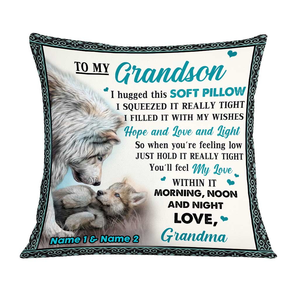 Personalized Wolf Mom Grandma Son Grandson, Hug This Pillow - Thegiftio UK