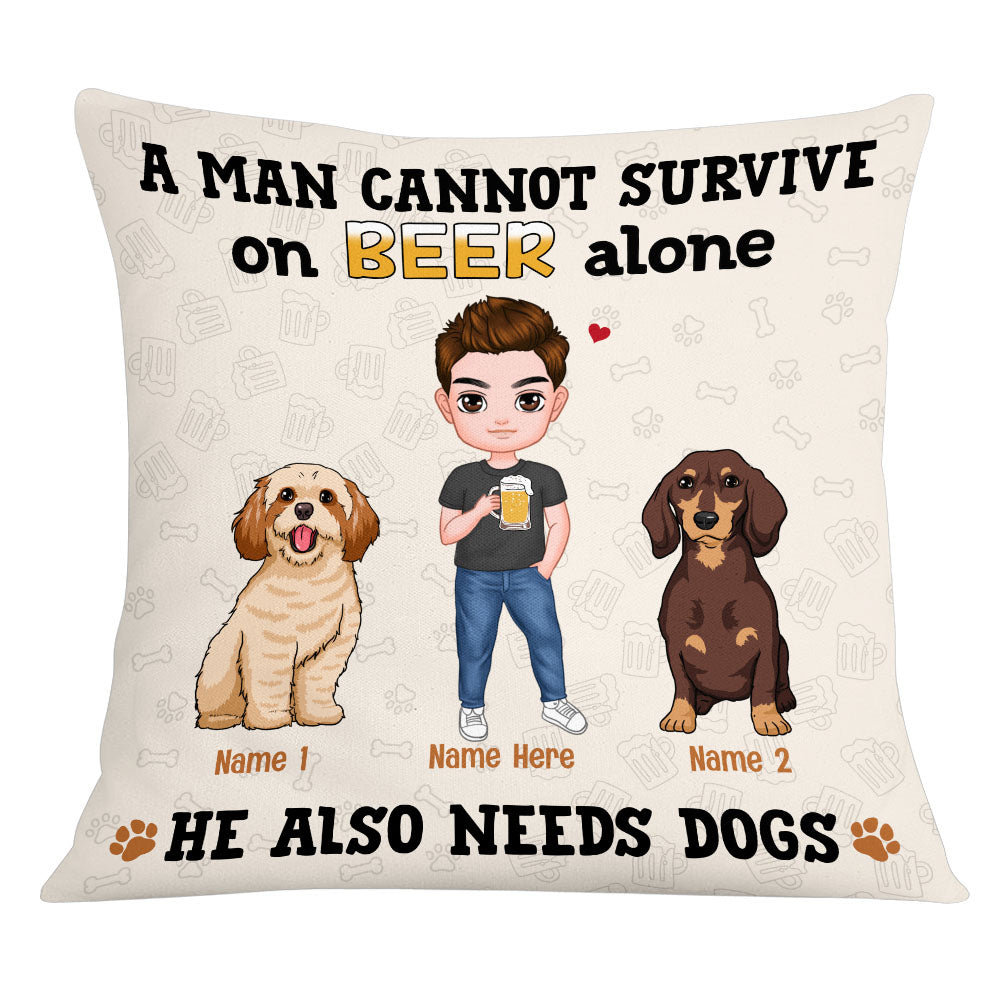 Personalized Dog Icon Man Needs Beer Pillow
