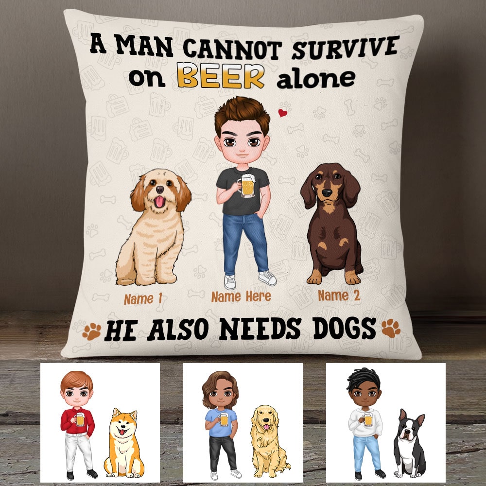 Personalized Dog Icon Man Needs Beer Pillow