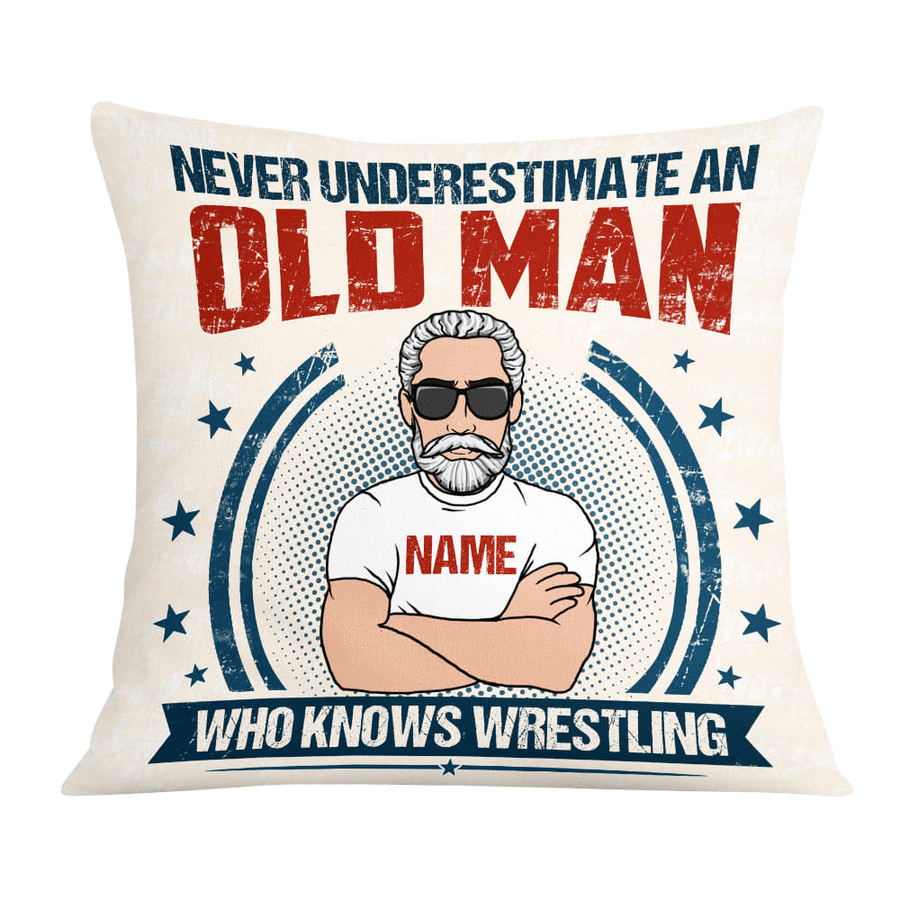 Personalized Fathers Day Gift, Wrestling Dad Grandpa Pillow - Thegiftio UK