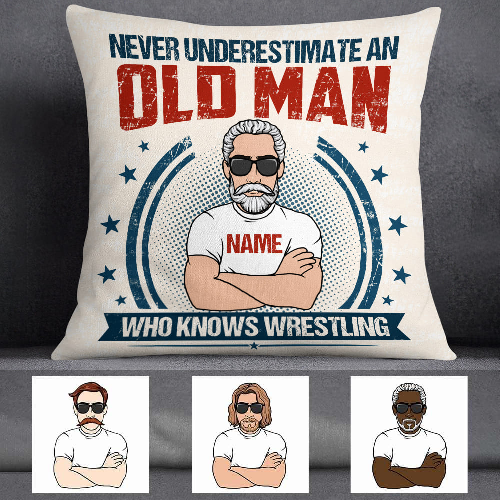 Personalized Fathers Day Gift, Wrestling Dad Grandpa Pillow
