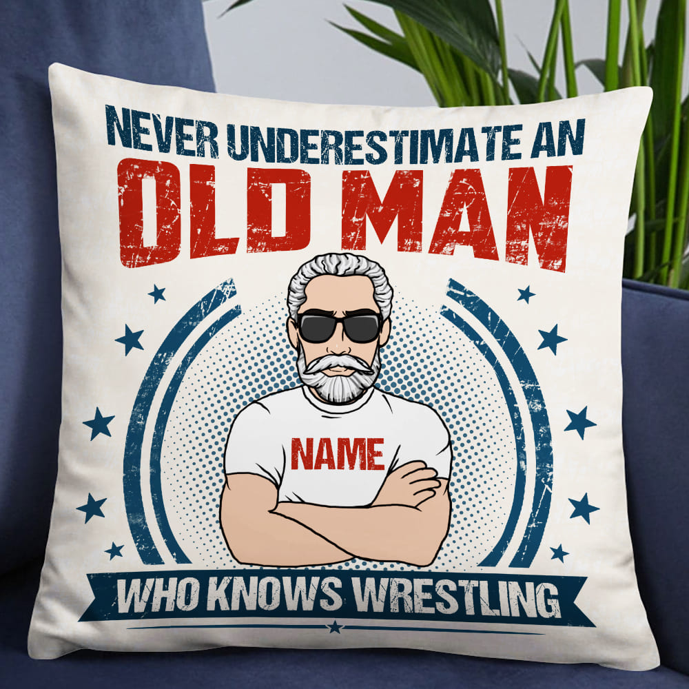 Personalized Fathers Day Gift, Wrestling Dad Grandpa Pillow