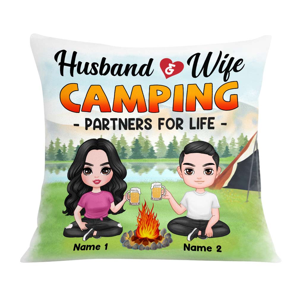 Personalized Gift For Campers, Husband And Wife Camping Partners For Life Pillow - Thegiftio UK