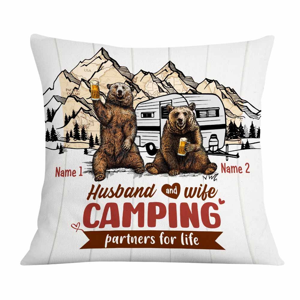 Personalized Camping Couple Love Bear Pillow - Thegiftio UK