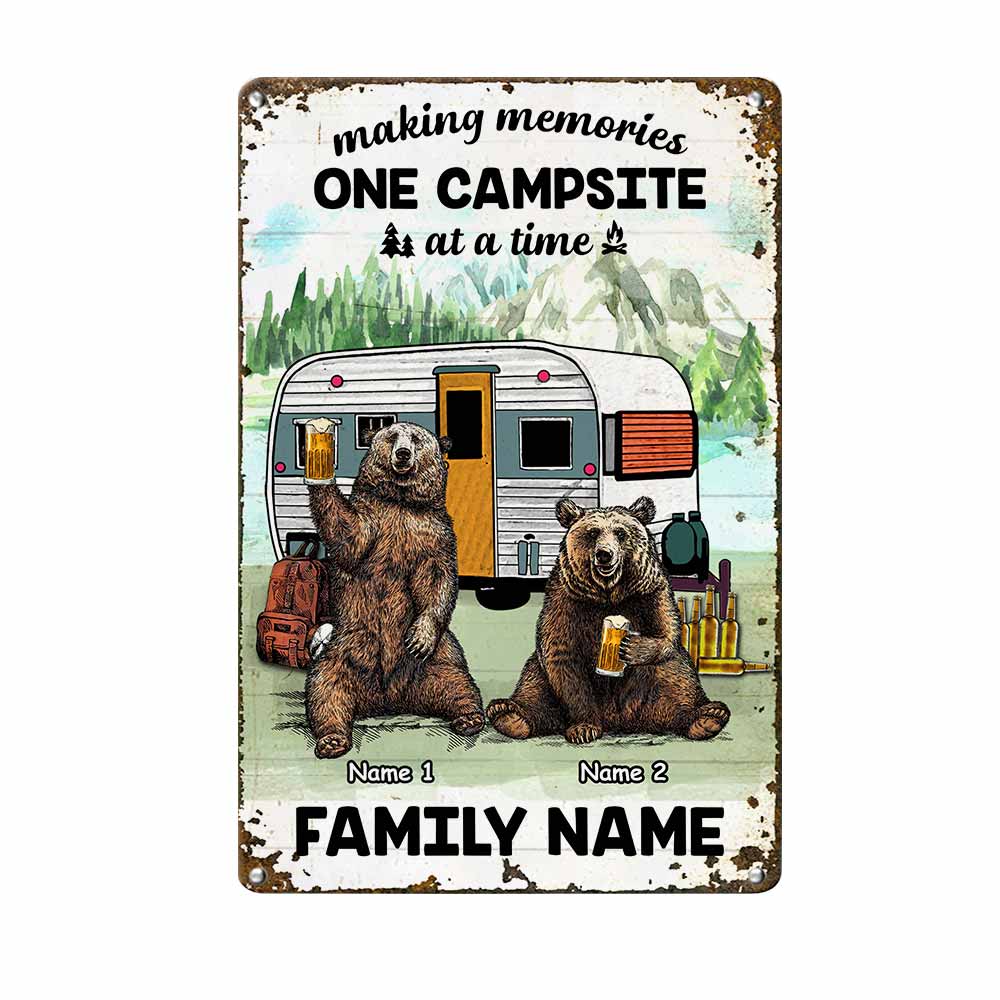 Personalized Camping Partner Couple Husband Wife Bear Metal Sign - Thegiftio UK