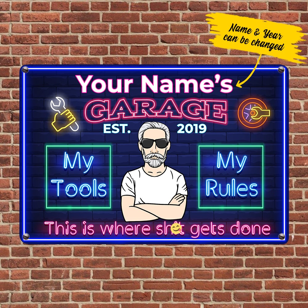 Personalized Grandpa Dad Garage Man Cave Metal Sign
