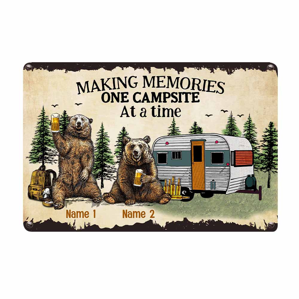 Personalized Camping Bear Couple Husband Wife Pillow Metal Sign - Thegiftio UK