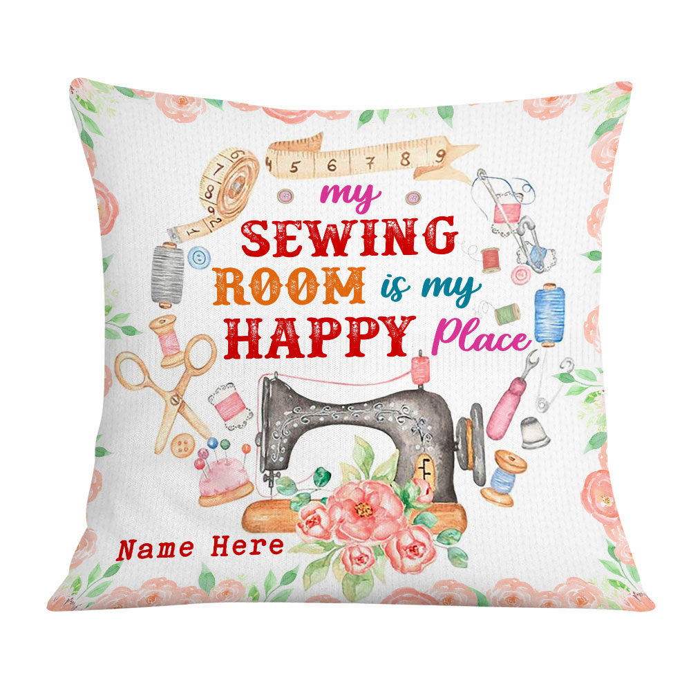 Personalized Sewing Gift, Gift For Sewing, Sew Gift, My Sewing Room Is My Happy Place Pillow - Thegiftio UK