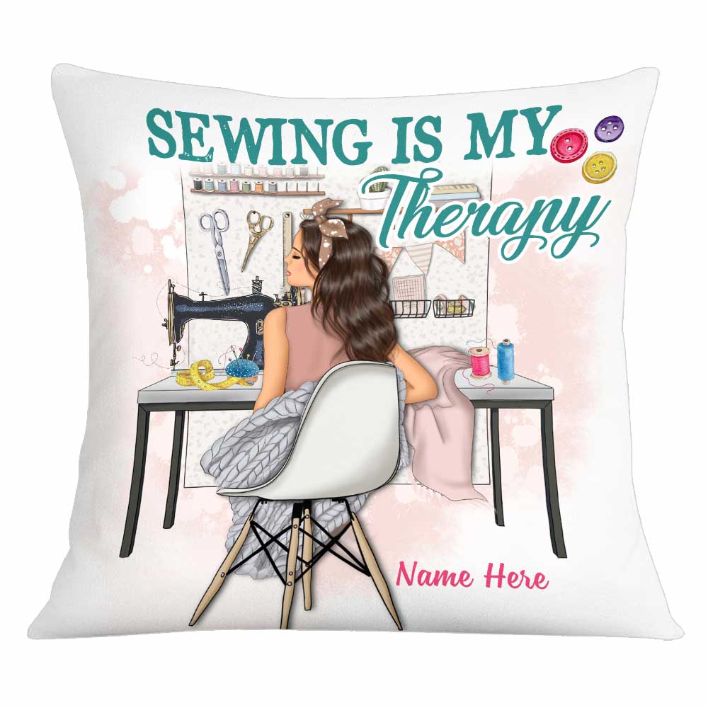Personalized Sewing Lover Gifts, Quilter Gift, Sewing Is My Therapy Pillow - Thegiftio UK