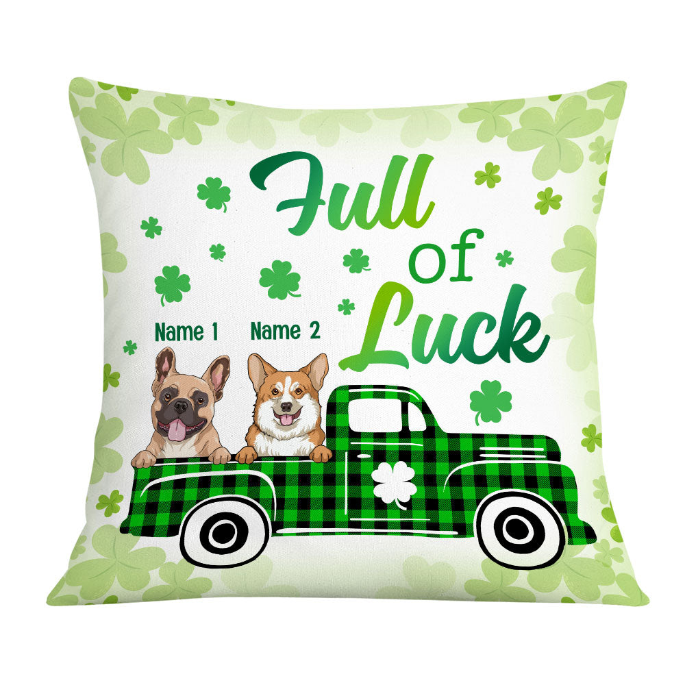 Personalized Patrick's Day Dog Gift, Truck Full Of Luck, Four Leaf Clover Pillow - Thegiftio UK