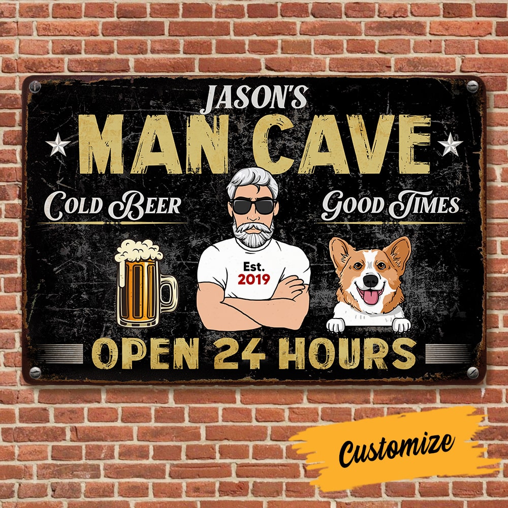 Personalized Indoor Decor Man Cave Dog Metal Sign