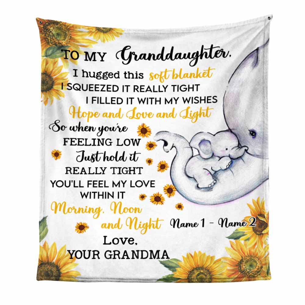 Personalized Daughter Granddaughter Elephant Sunflower Blanket