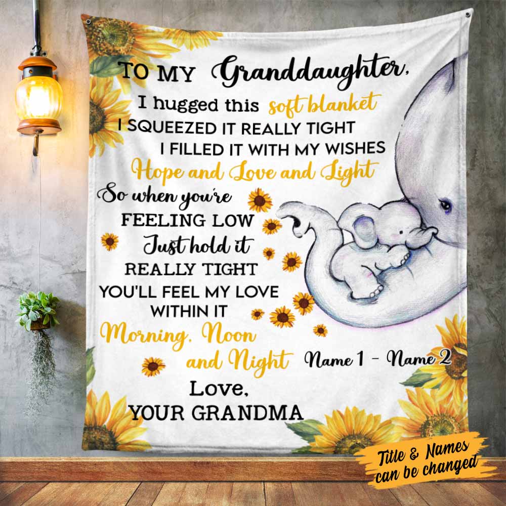 Personalized Daughter Granddaughter Elephant Sunflower Blanket