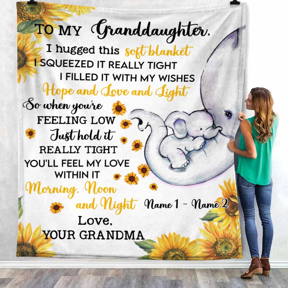 Personalized Daughter Granddaughter Elephant Sunflower Blanket